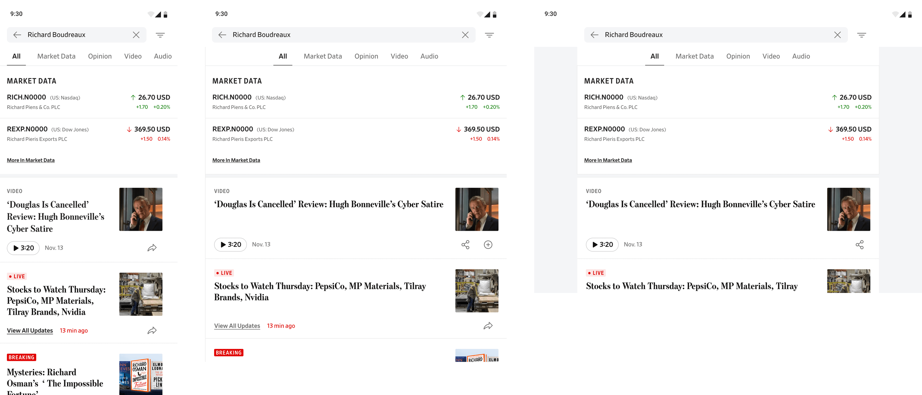 WSJ mobile search across responsive breakpoints