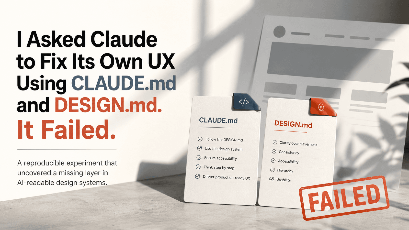 I Asked Claude to Fix Its Own UX Using CLAUDE.md and DESIGN.md. It Failed.